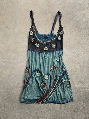 VTG Hippy Boho Tank Top M Embroided Coachella Y2K S Festival Chic Earthy